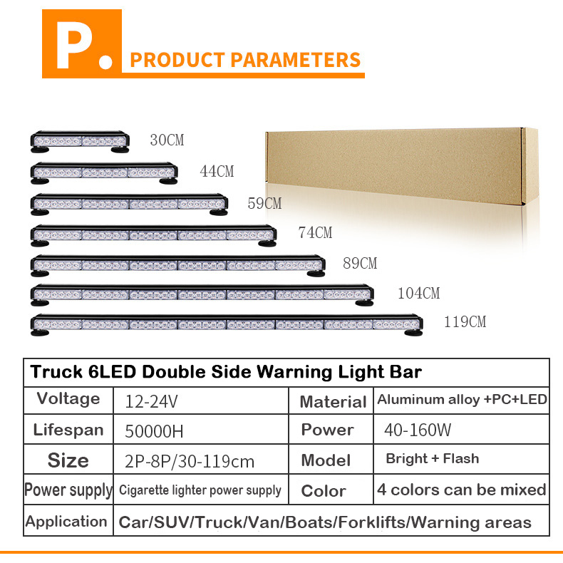 6LED Work Truck Strobe Lights 30cm-119cm Daytime Running Lights Flashing 2 Sides