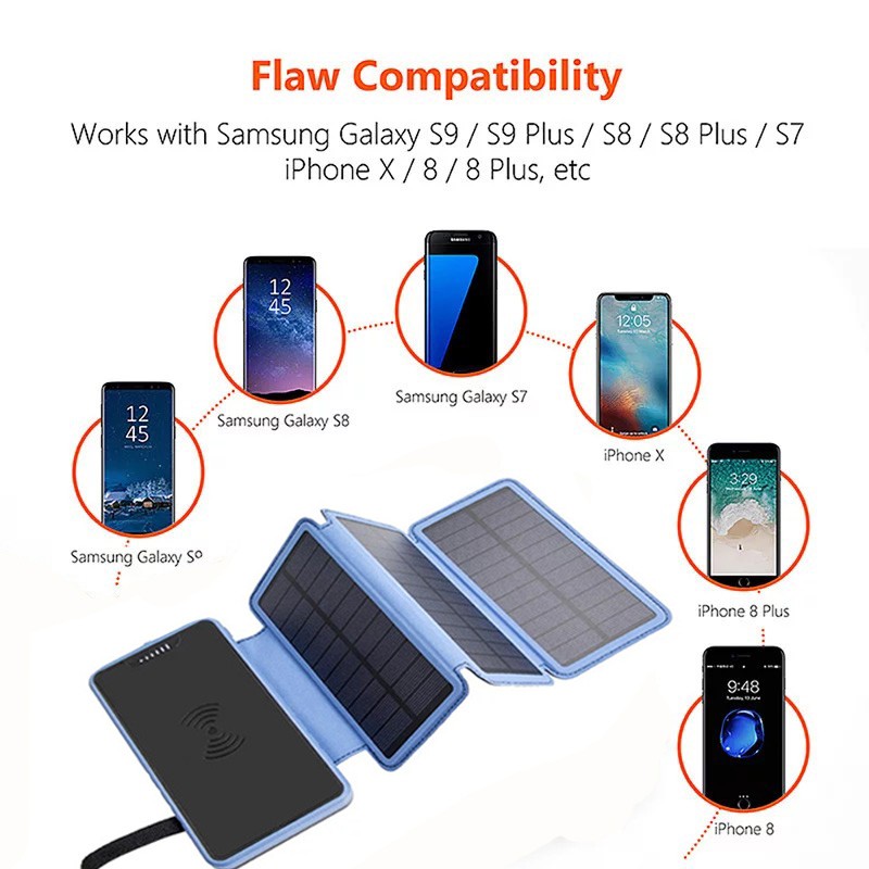 High Capacity 50000mah Solar Powerbank Foldable Solar Power Bank With LED Light