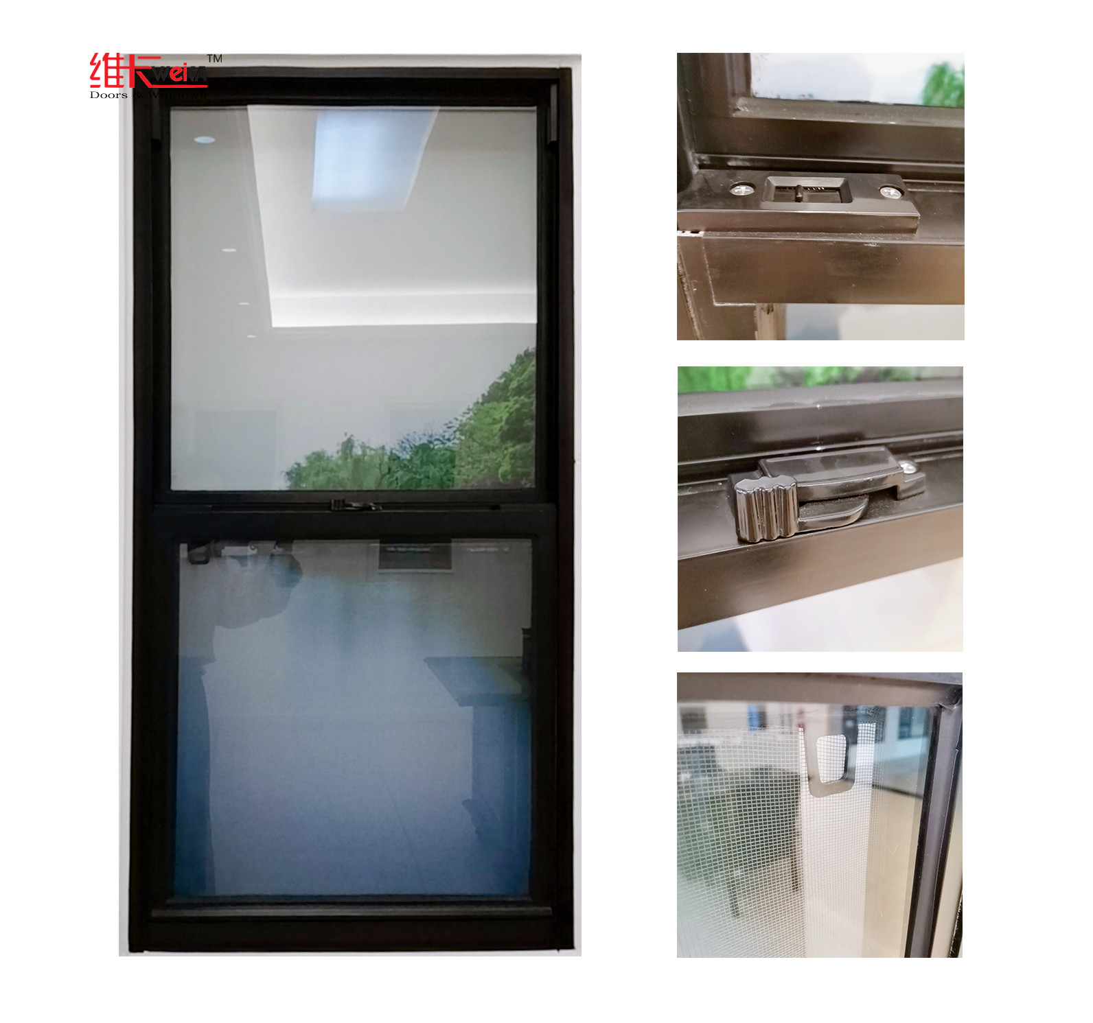 Vertical 48x36 Window Double Hung Bathroom Black With Tempered Glass