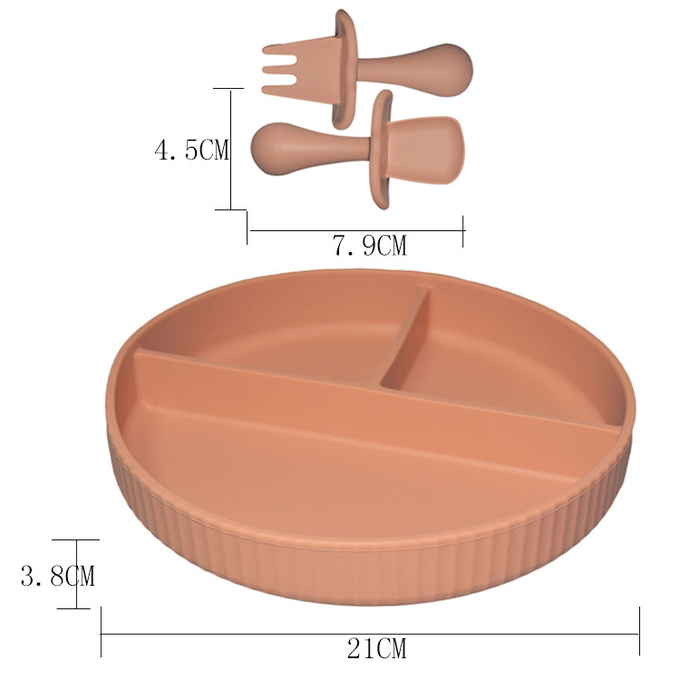 MHC Tableware Baby Silicone Feeding Set Plate Fork And Spoon For Toddlers Kids