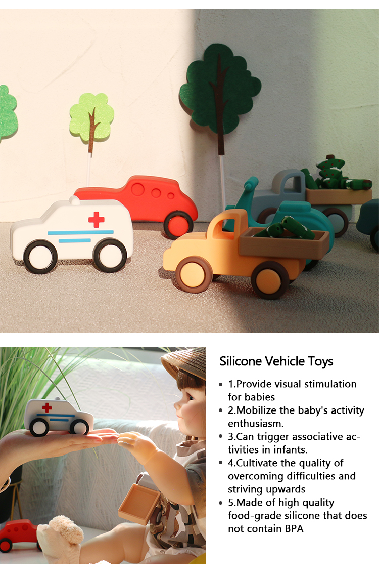 Food Grade Silicone Baby Teething Toy for Molars Infant Toys for Babies 3+ Food Grade Silicone Car Tractor Silicone Kid Toys