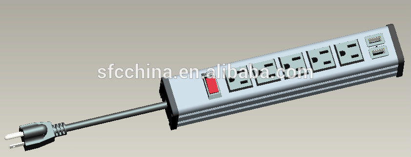 dual USB port charger UL 5 outlet power strip