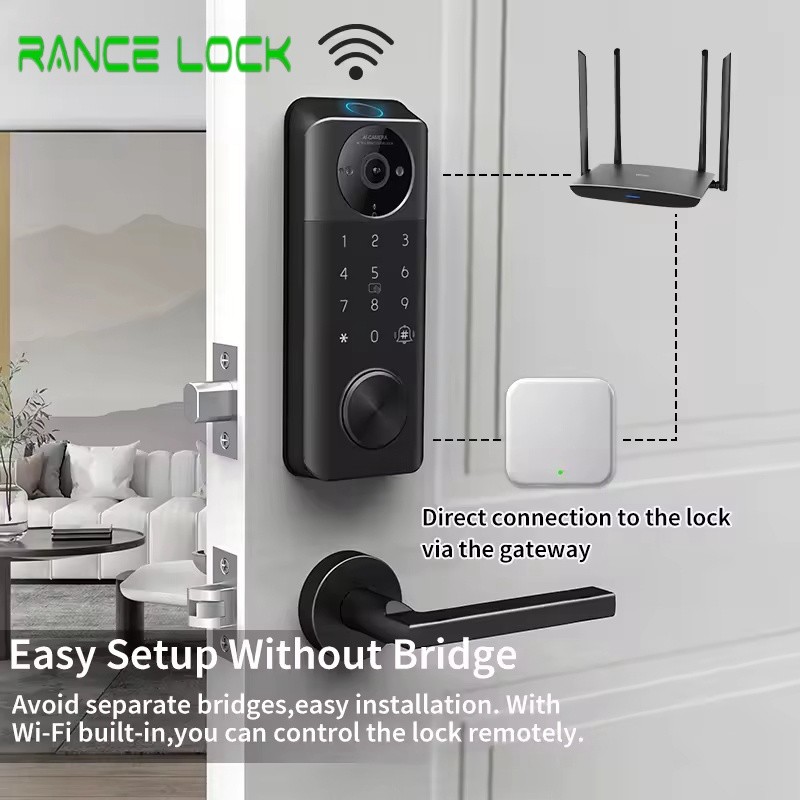 Wifi Face Recognition Door Lock Black Smart Camera Door Lock Automatic