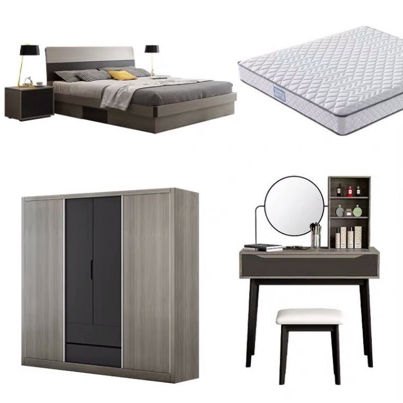 Modern Hotel Bedroom Furniture Wooden Structure Double Storage Bed For Home
