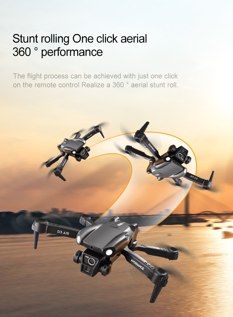 2024 D3 Air Drone LED Light 360-degree Tumbling Headless Mode Optical Flow Positioning Foldable RC Drone for Beginners