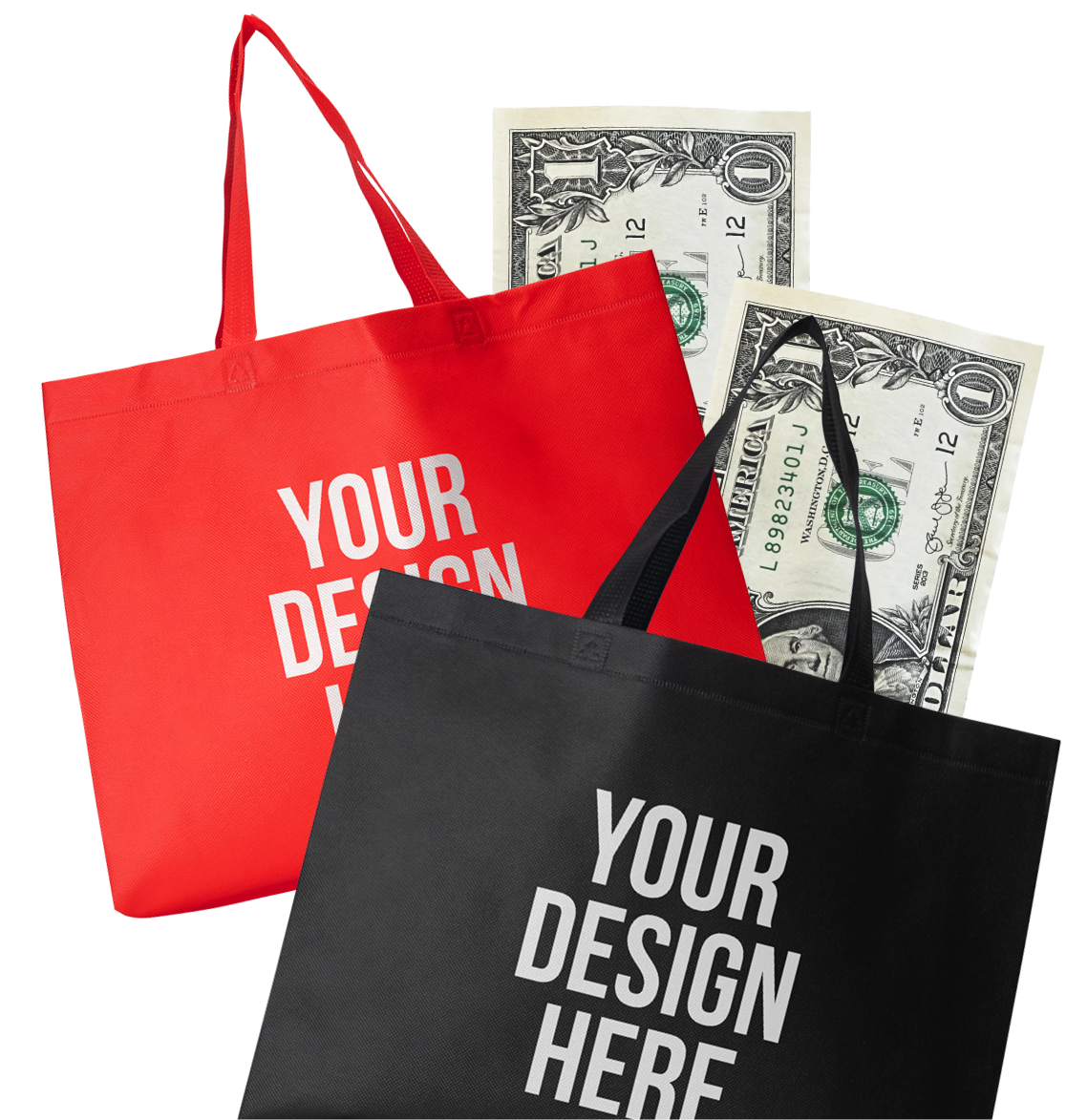 Bag with dollar bills