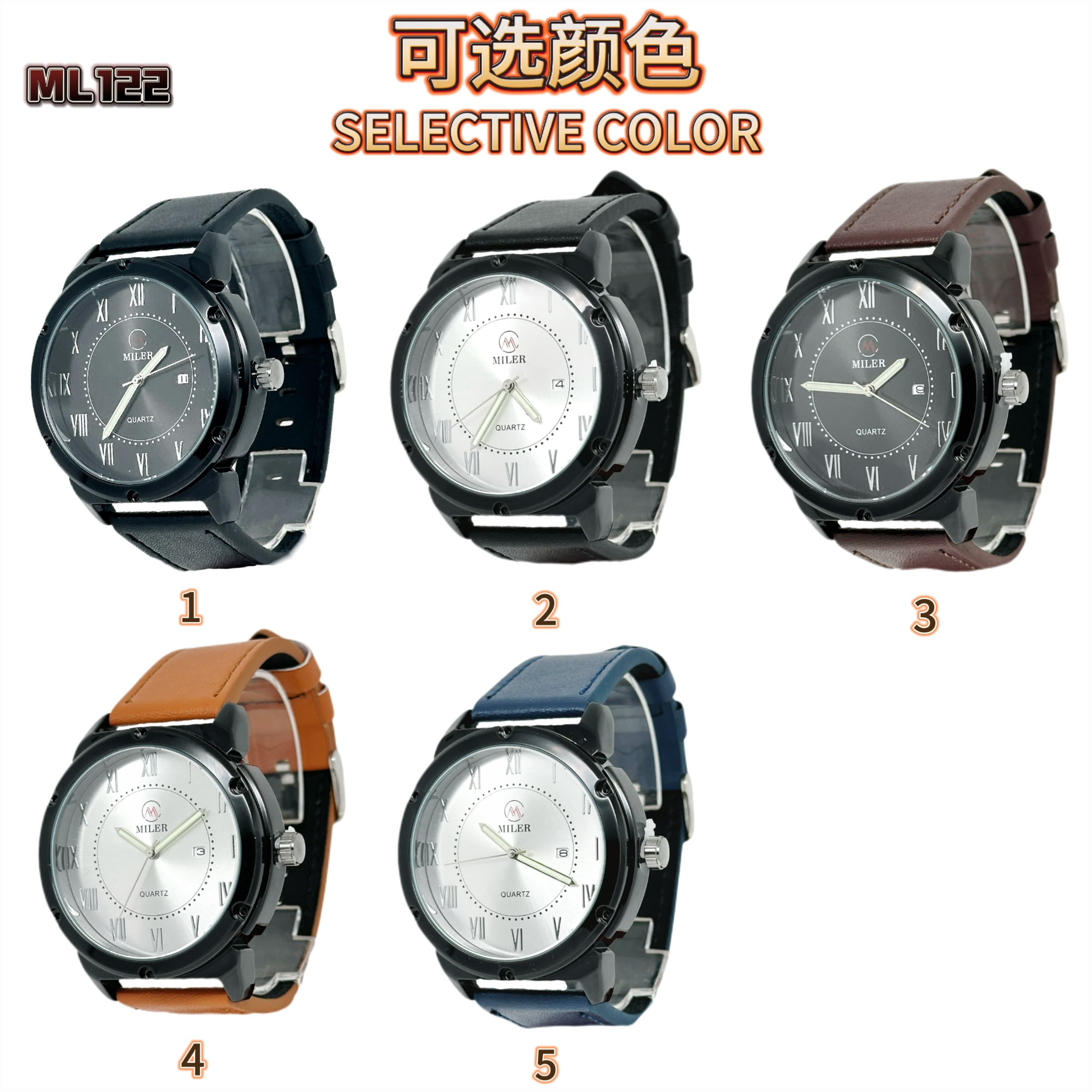 Sport Quartz Watch Leather Strap Clock Men Waterproof Wristwatch