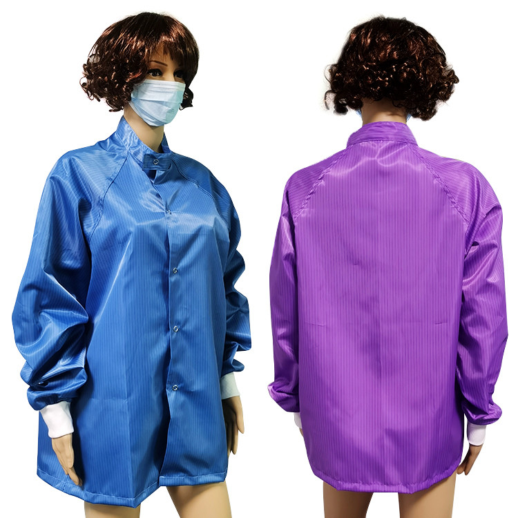 Round Neck 5mm Stripe ESD Safe Clothing Anti Static Long Sleeve Top Jacket