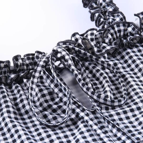 Sleeveless Ruffles Women Crop Top Vintage Plaid Style