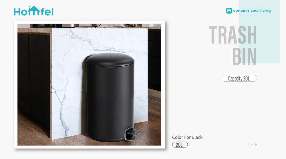 20L Stainless Steel Kitchen Bathroom Thin Lid Pedal Trash Bin Waste Bin Dustbin Soft Close Round Metal Trash Can Durable