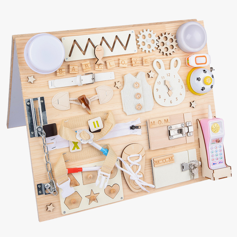 Basic Life Skills Activities Wooden Montessori Busy Board for Toddlers Picture Shown