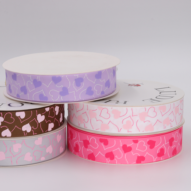 Fancy 1 Inch Grosgrain Ribbon , Pink / Light Purple Custom Printed Ribbon