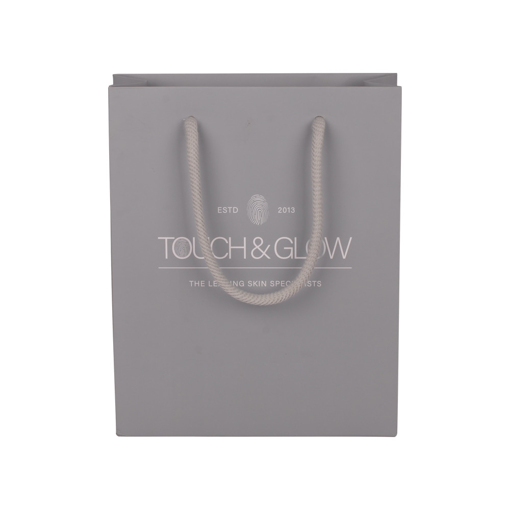 Offset Printing Grey Gift Paper Bags Shopping Packaging With Cotton Rope Handle