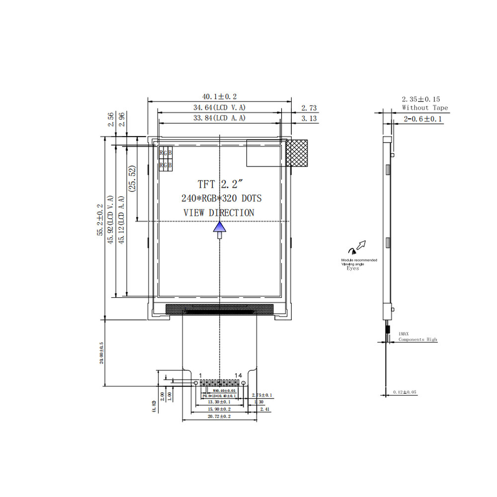 4 Lines 8bit SPI 2.2 Inch Thin Panel TFT LCD Module TN Transmissive Mode
