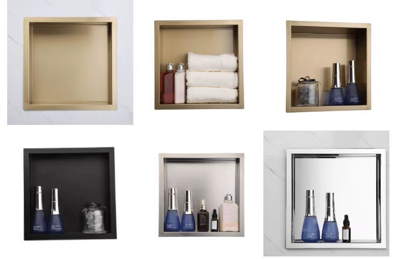12in Width Rectangle Chrome Niche Bathroom Cabinets For Vanity