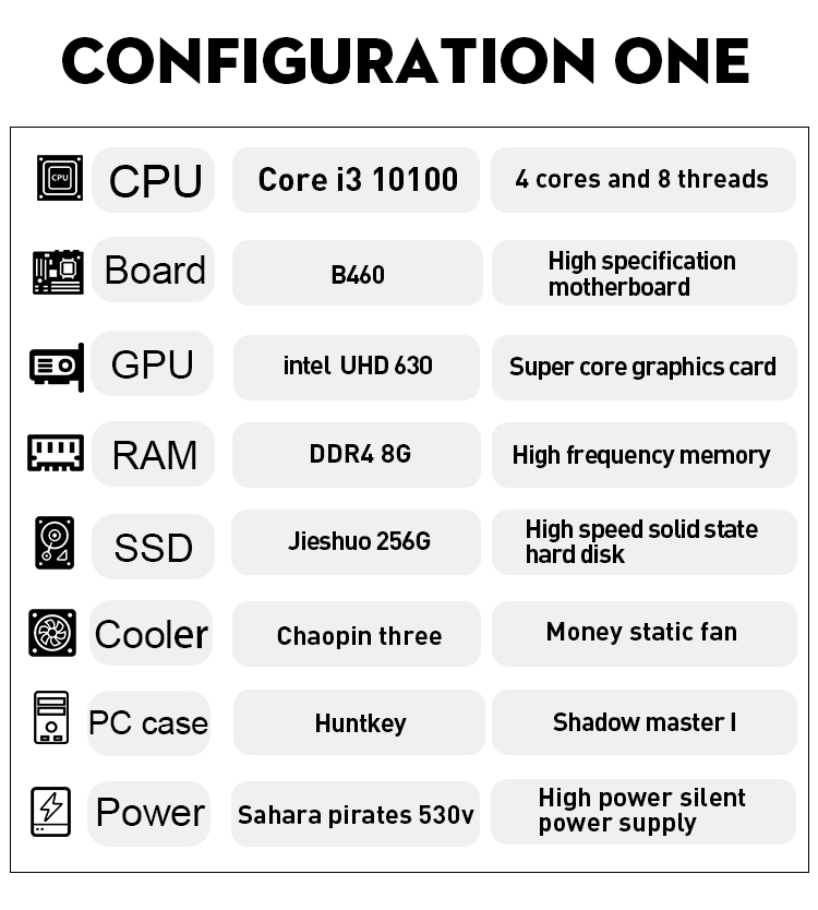i3 10100 CPU Gaming Computer PC Intel UHD 630 Graphic card B460 Motherboard