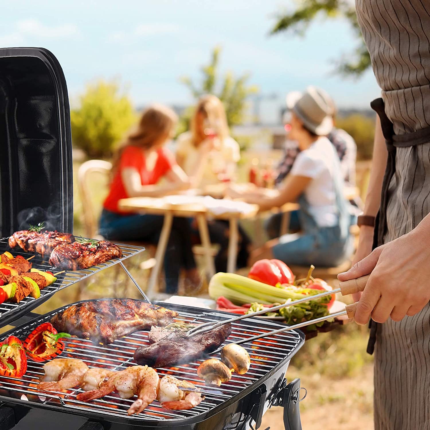 Black Steel Folding Portable Charcoal Fire Pit Barbeque Camping