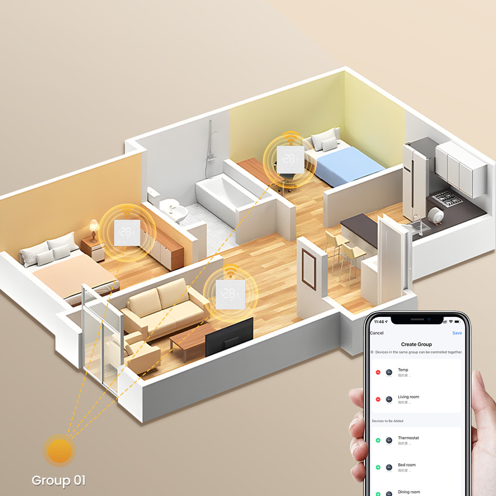 Tuya Wifi Smart Thermostat Switch Electric Water Floor Heating Wall Hanging Furnace Switch 3A Touch / Mobile APP/ Voice Control Compatible with Alexa