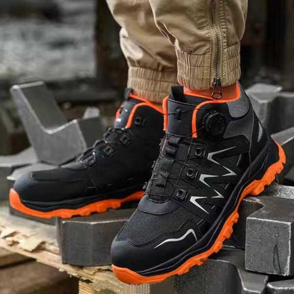 Orange Microfiber Men's Safety Boots Steel Toe Kevlar Midsole Anti-smashing Work