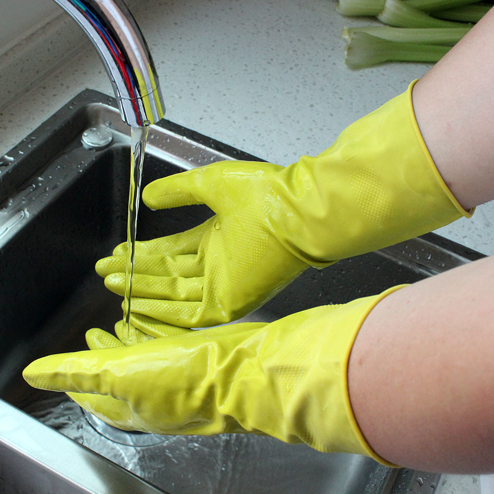 Heavy Duty Flock Lined Rubber Gloves Customized Colors Water Resistant