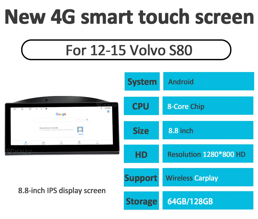 Viknav Car Radio For Volvo S80 (2012-2015) 8.8 inch HD Touch Screen Wireless Carplay Video Player Car GPS Navigation