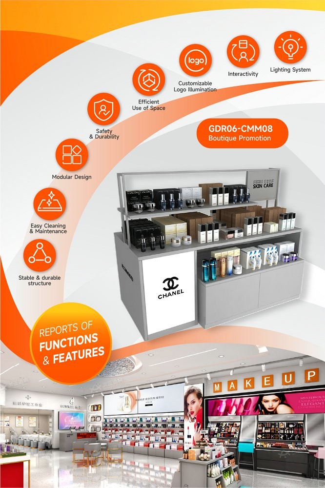 GDR06-CMM08 Makeup Display Stand with 60mm Soft Film Light Box and LED Strips for High-End Cosmetics Store