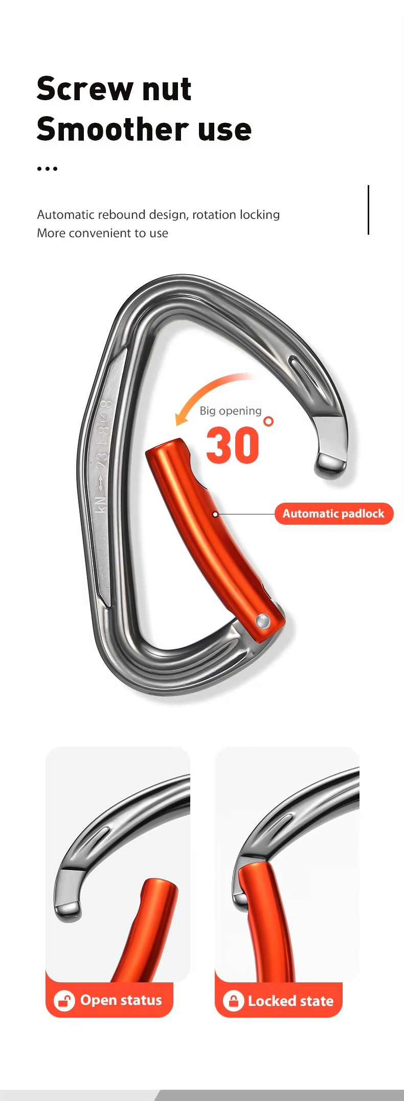 Performance 22-24 KN Carabiner Hook 7075 Aluminum Carabiner Climbing Safety Snap Hook