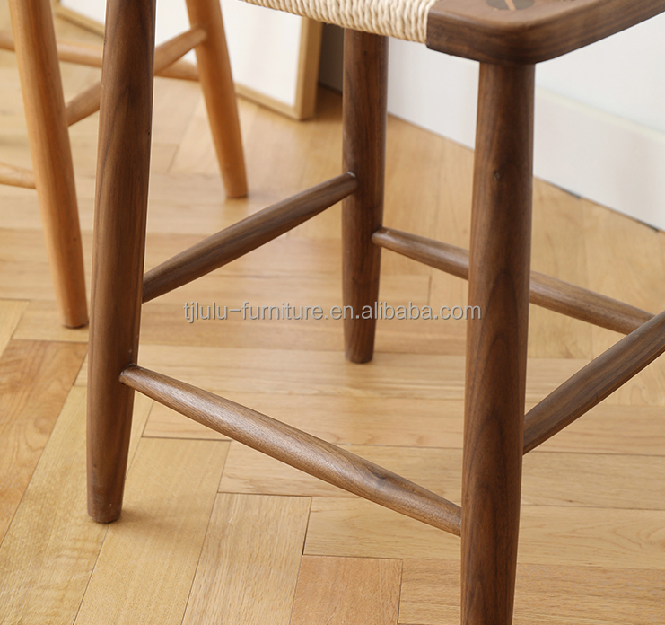 Modern Minimalist Nordic Bar High Stool Solid Wood Woven Rope Cafe Restaurant Stool For Events W30*D35*45/70CM