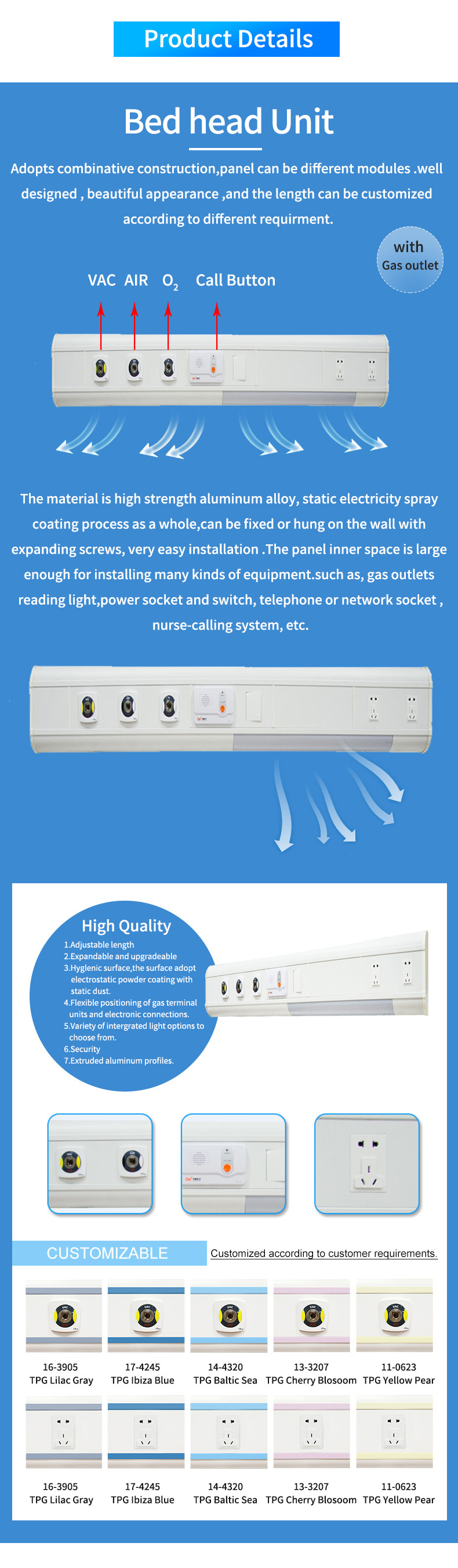 Ward Nursing Equipment Bed Head Console Panel Unit For Hospital