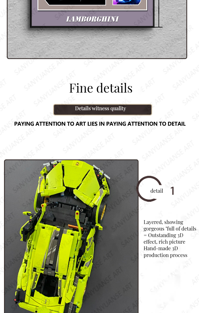 Customized Color Wall Hanging Art Building Blocks 4S Car Dealership 3D Wall Murals