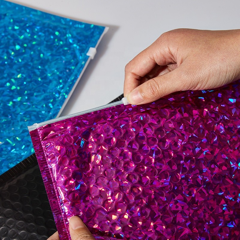 Waterproof Poly Holographic Bubble Mailers Bags Self Adhesive For Express Shipping