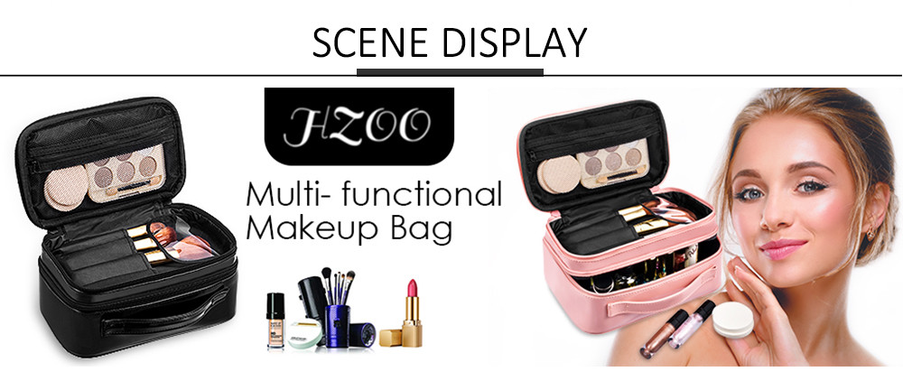 Double Layer Travel PU Leather Makeup Brush Holder Bag