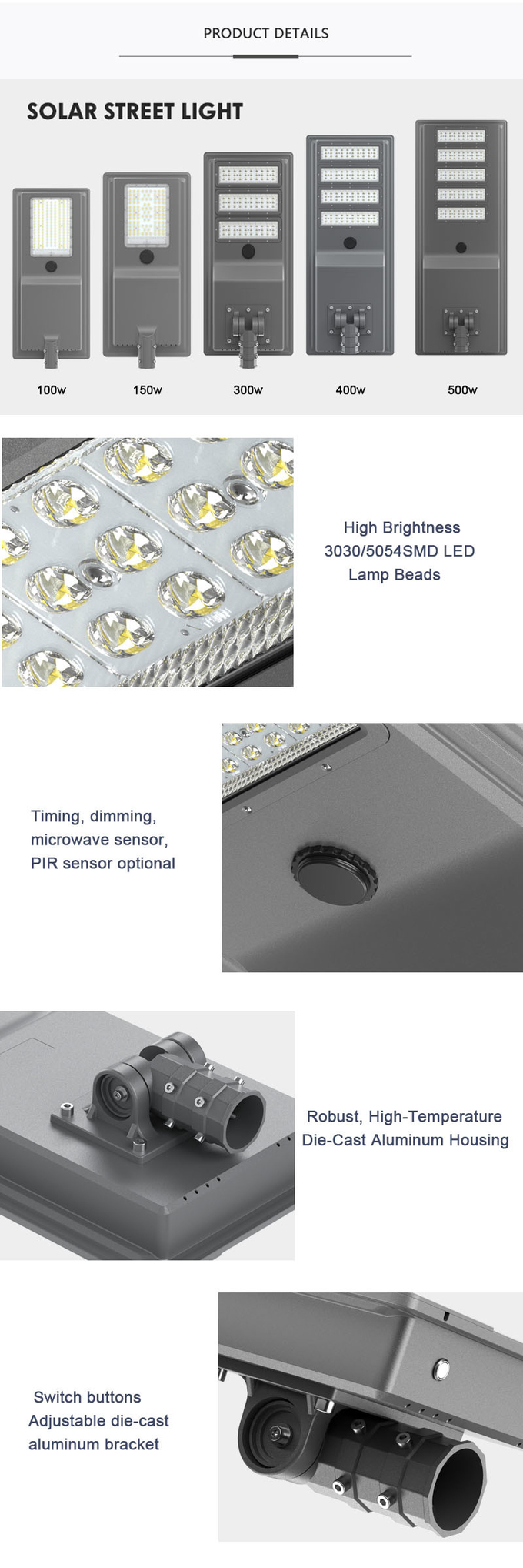 100w 200w 300w 400w 500w All in One Smart Solar Powered LED Street Light