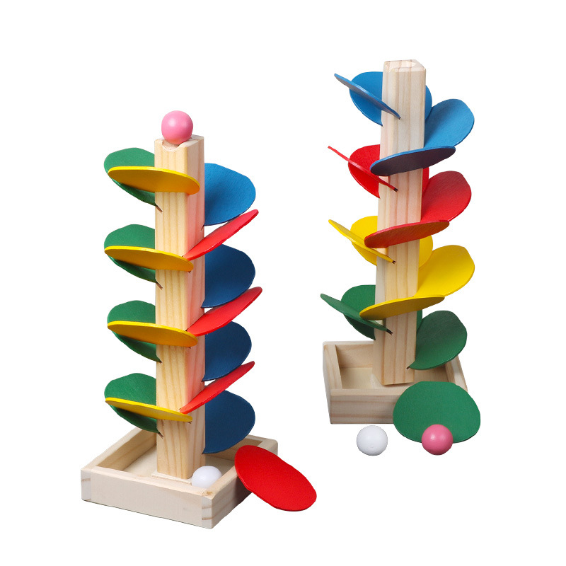 Montessori Baby Wooden Petal Tree Building Blocks Toy Children's Rainbow Ball Ball Run Track Educational Toy for Kids Gi