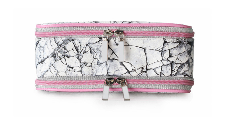 Custom Portable Geometric Printing Cosmetic Bag PU Leather Waterproof