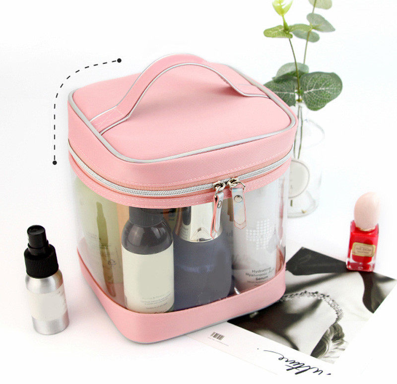 Large Double Zipper Mirror Travel PVC Makeup Bag