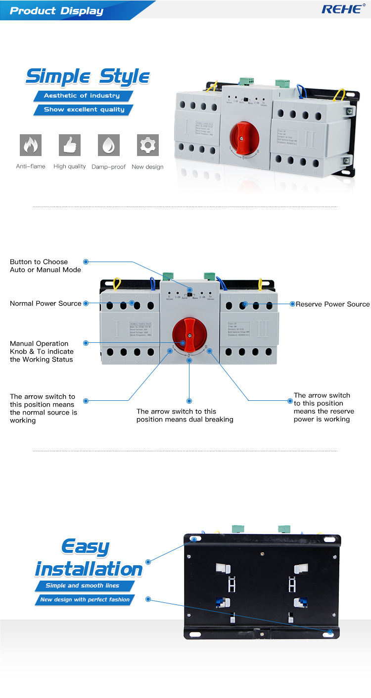 Transfer Switch Generator 63A 4P Automatic Transfer Switch ATS Manual Changeover Switch Controller