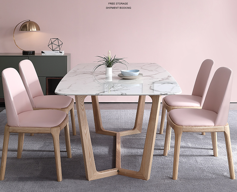 180cm Marble White Luxury Dining Table And Chairs 4 Seater 6 Pieces Minimalist