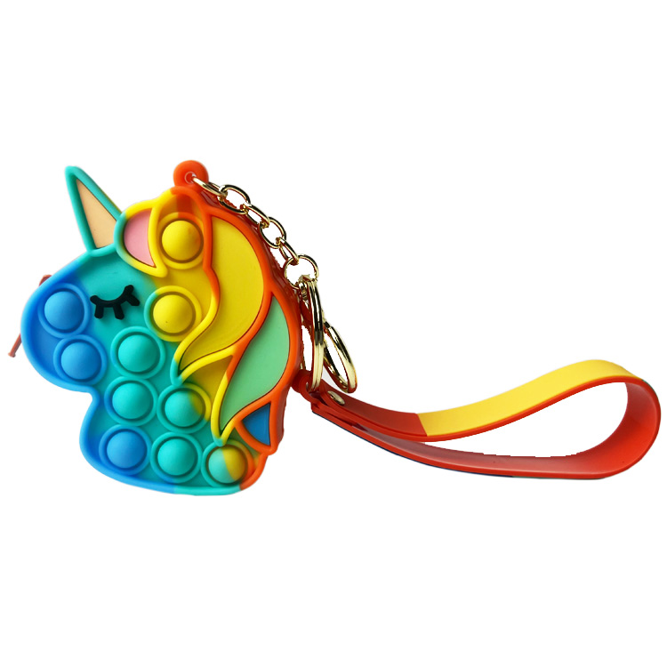 OEM ODM Kids Silicone Fidget Toys , Rainbow Unicorn Popper Purse