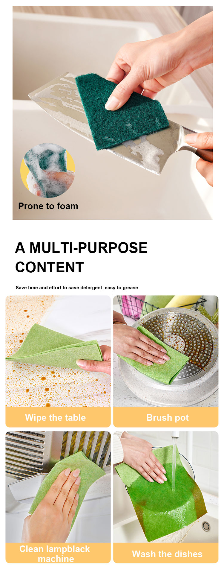 High Absorption Green Dish Washing Scrub Pads Hygienic Soft With Handle