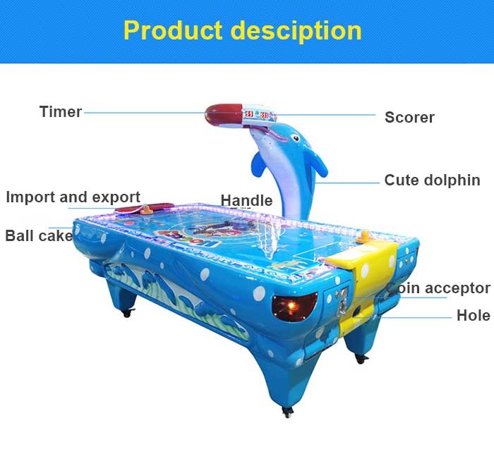Coin Operated Two Players Dolphin Air Hockey Table For Game Center