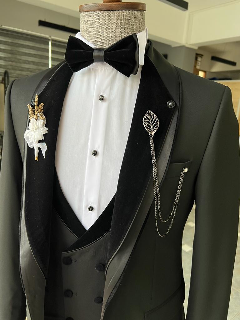 Slim Fit Black 36''-46'' Classic Gentleman'S Tuxedo