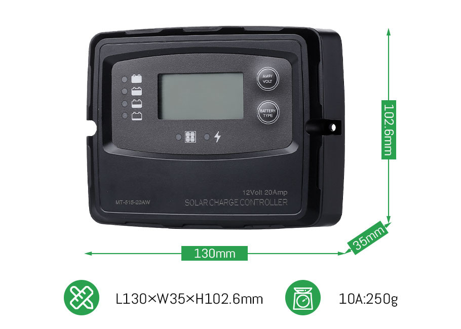 Digital Smart 12 Volt 10A PWM Solar Charge Controller IP67 Waterproof