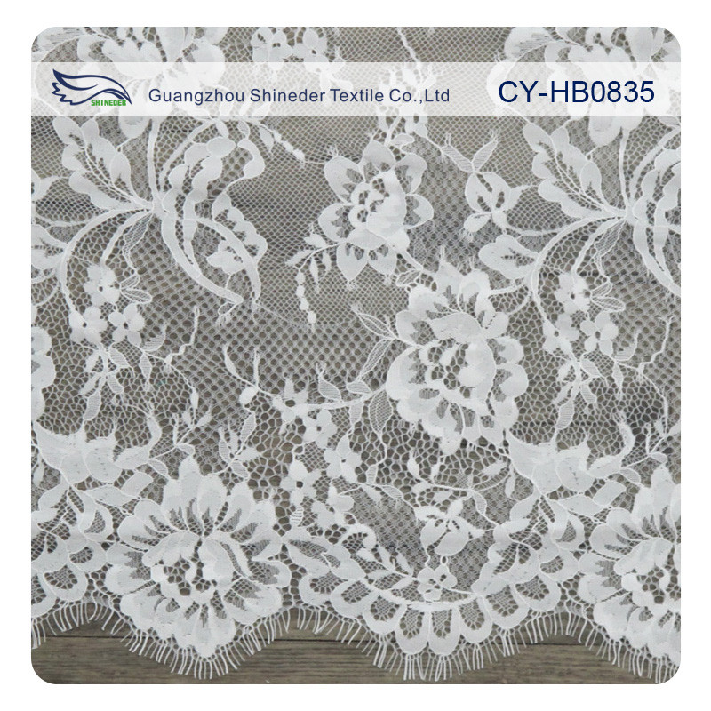 100 Nylon Swiss Voile Chantilly Lace , Customized French Lace Fabric