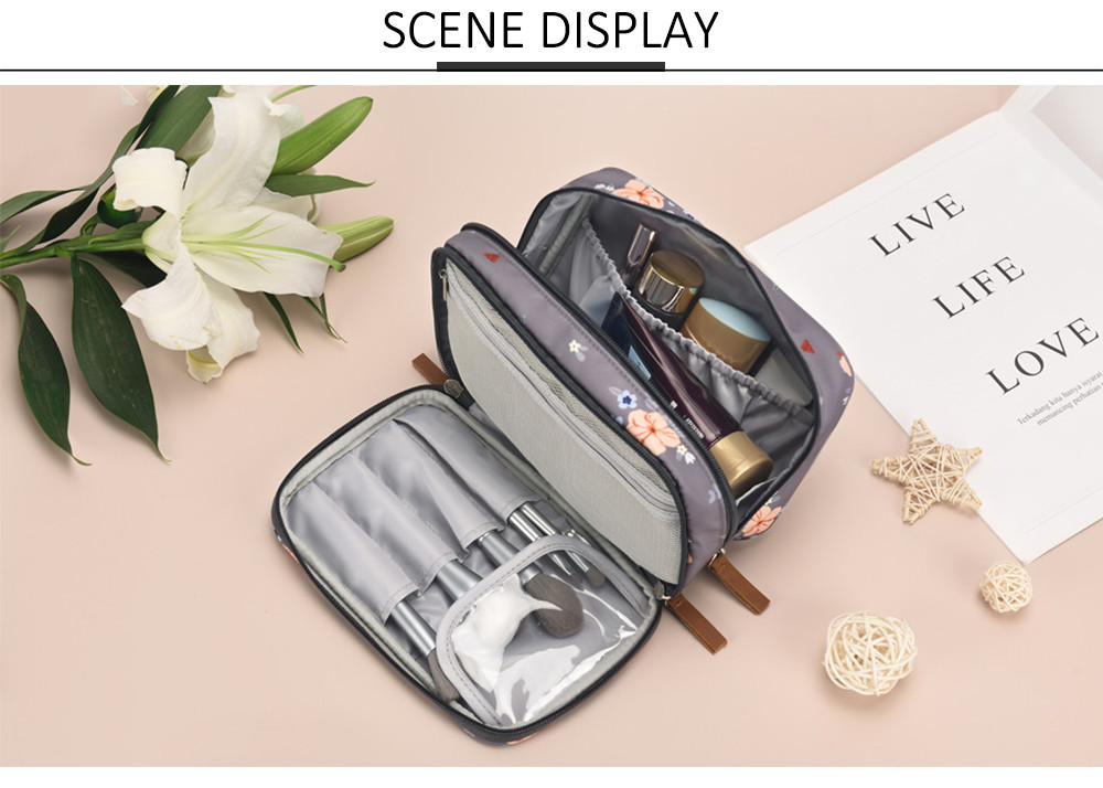 Women Travel Double Zip Polyester Cosmetic Bag