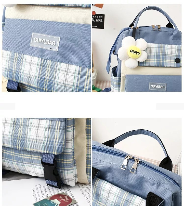Canvas Girls School Bag Set College Waterproof Cute Book Bag Sets Wallet