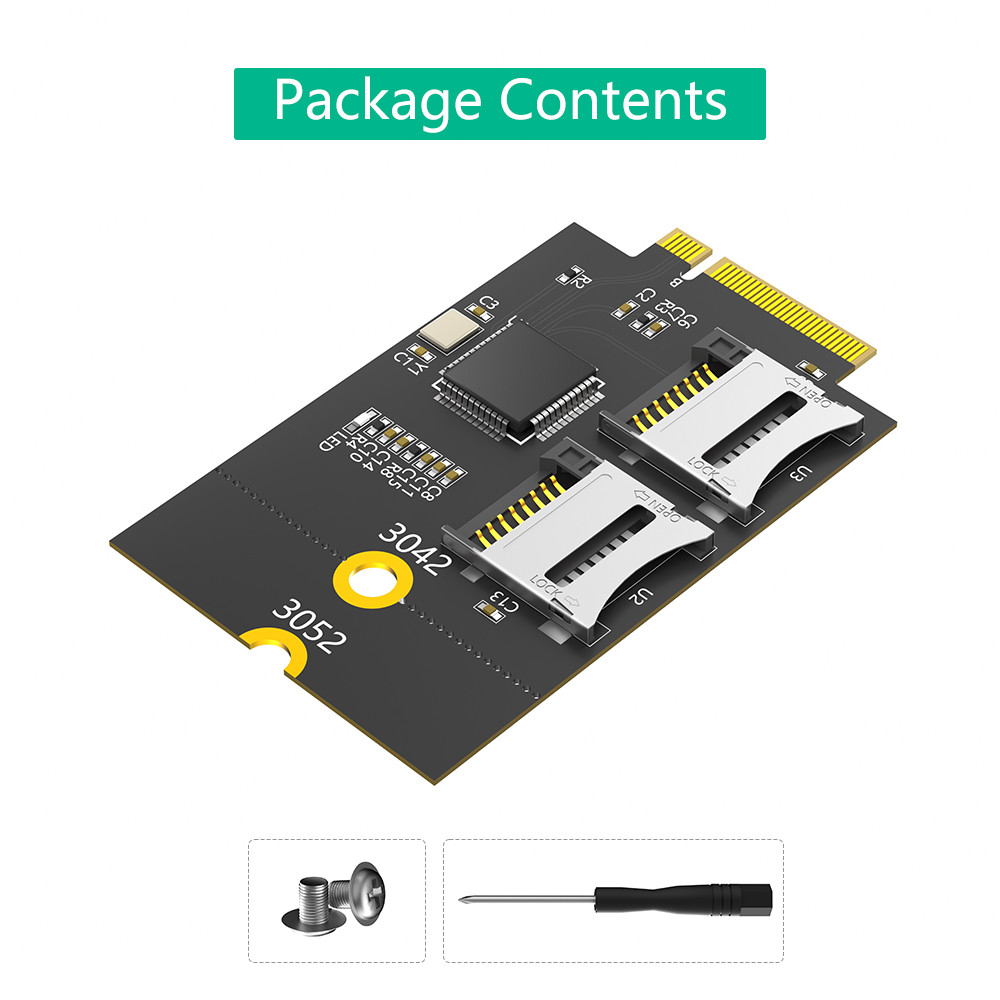 Dual Micro SD Card, TF Card to NGFF M.2 Key B Adapter(Supports USB Bus, not SATA Bus)