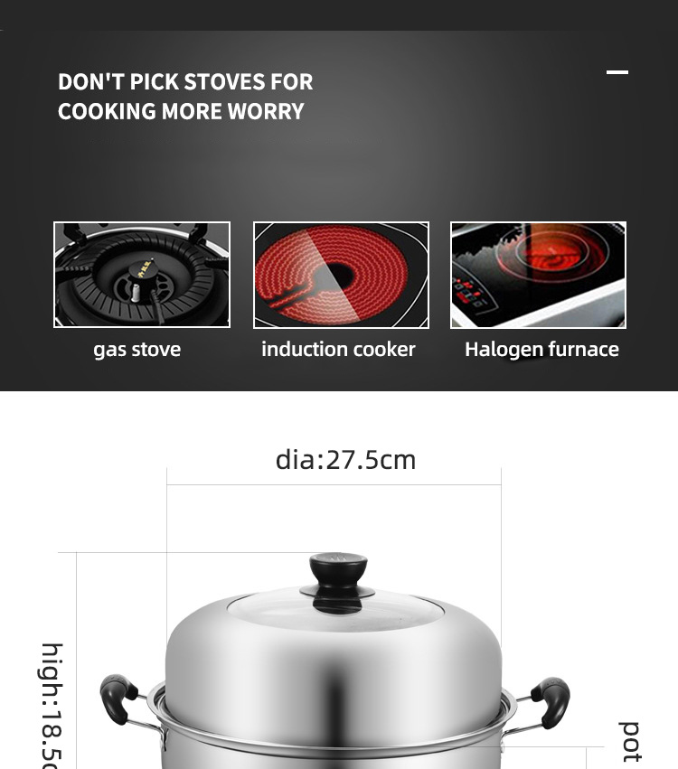 Wholesale 28cm Cooking Pot 2 Layer Cooking Steamer Stainless Steel Food Steamer Steamer Pot With Lid