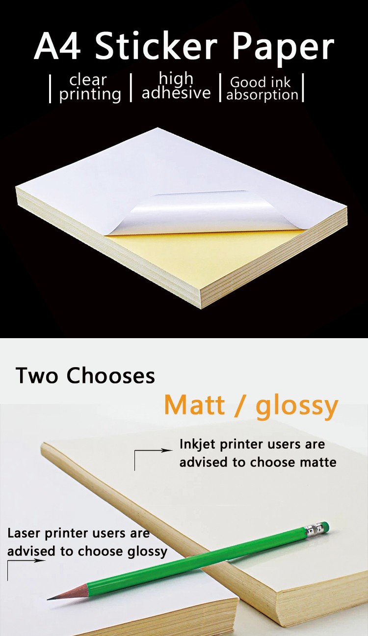 Color A4 Premium 100% Wood Pulp High Adhesive Sticker Paper Letter Size Vinyl Sticker Paper