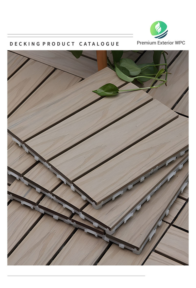 Outdoor Square Wood Deck Tiles Weather Resistant Interlocking Design